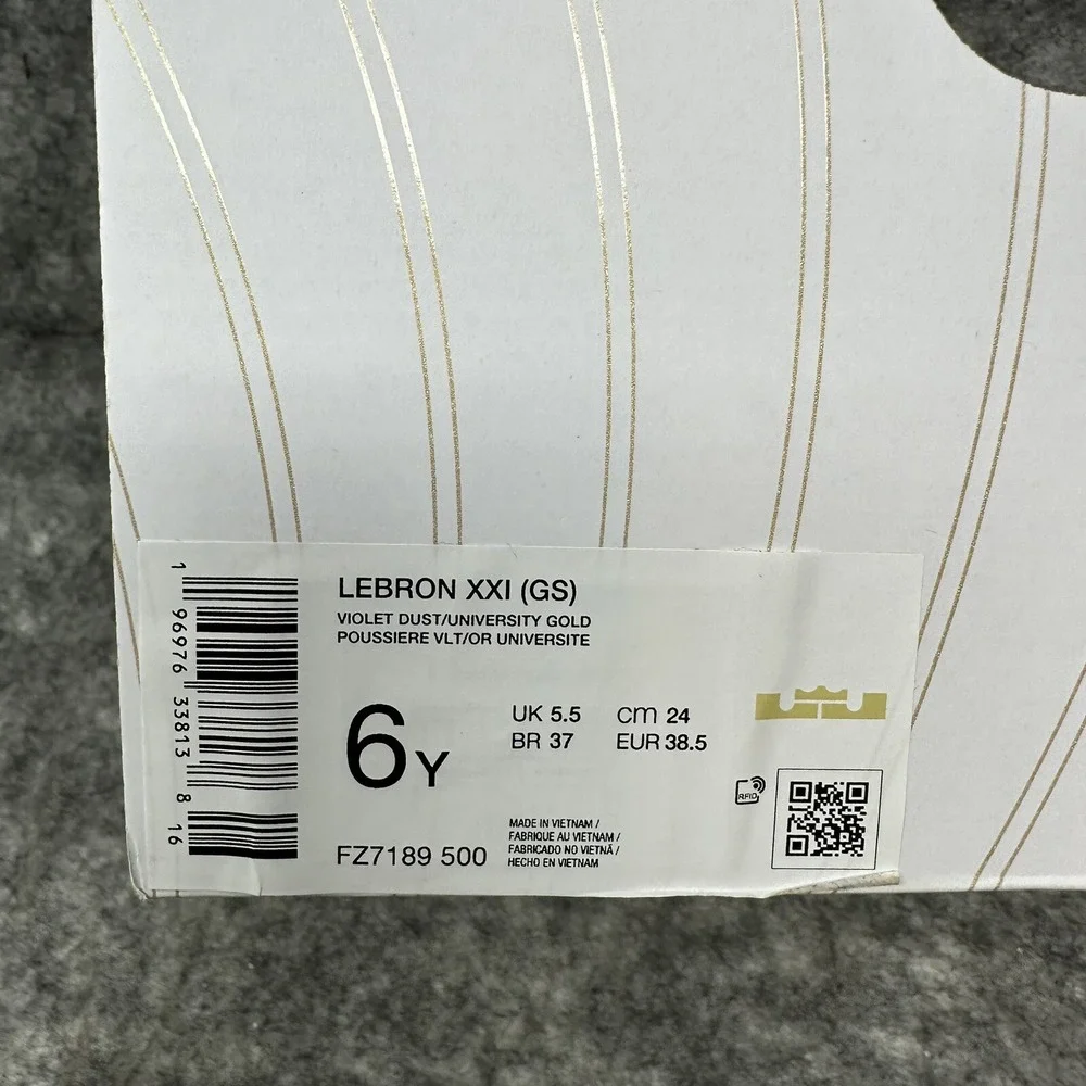Nike Lebron XXI Basketball Shoes GS Size 6Y Violet Dust Gold FZ7189-500 Wmns 7.5